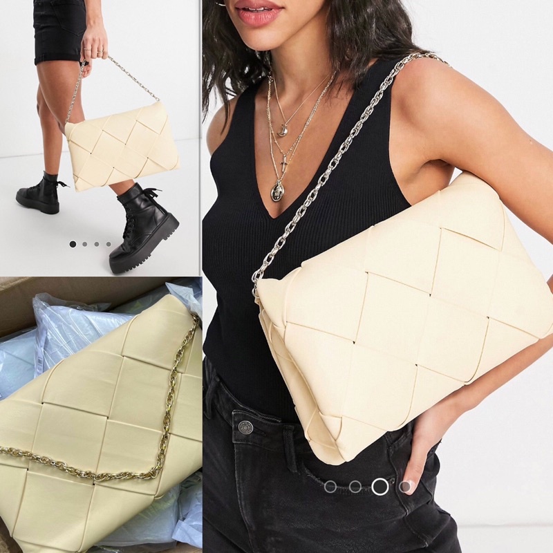 Túi đeo vai đi chơi dự tiệc quai xích quilted woven clutch Topshop VNXK