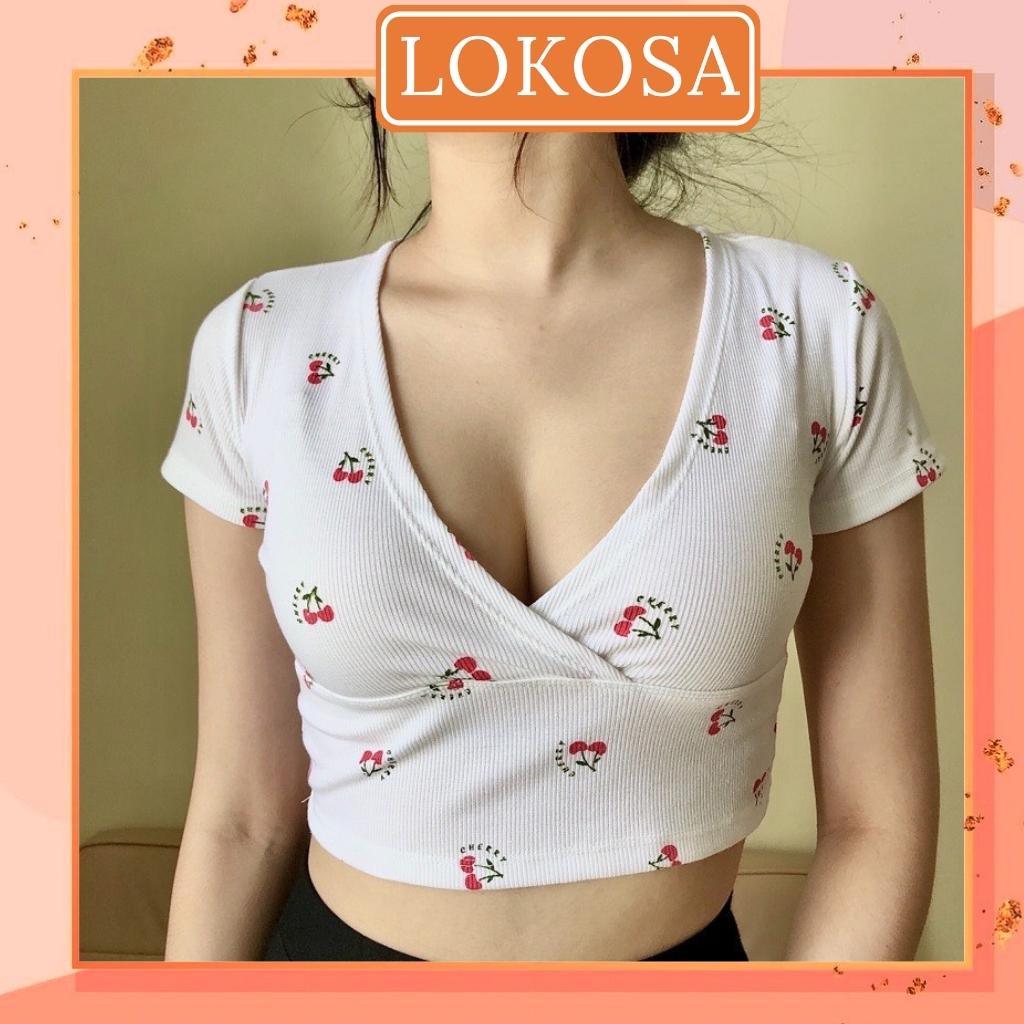 Dây Cột tóc(QUÀ TẶNG) tăm nhiều màu mix với Áo Croptop Kiểu LOKOSA Áo Crt Nữ Ôm Body AO060 | BigBuy360 - bigbuy360.vn