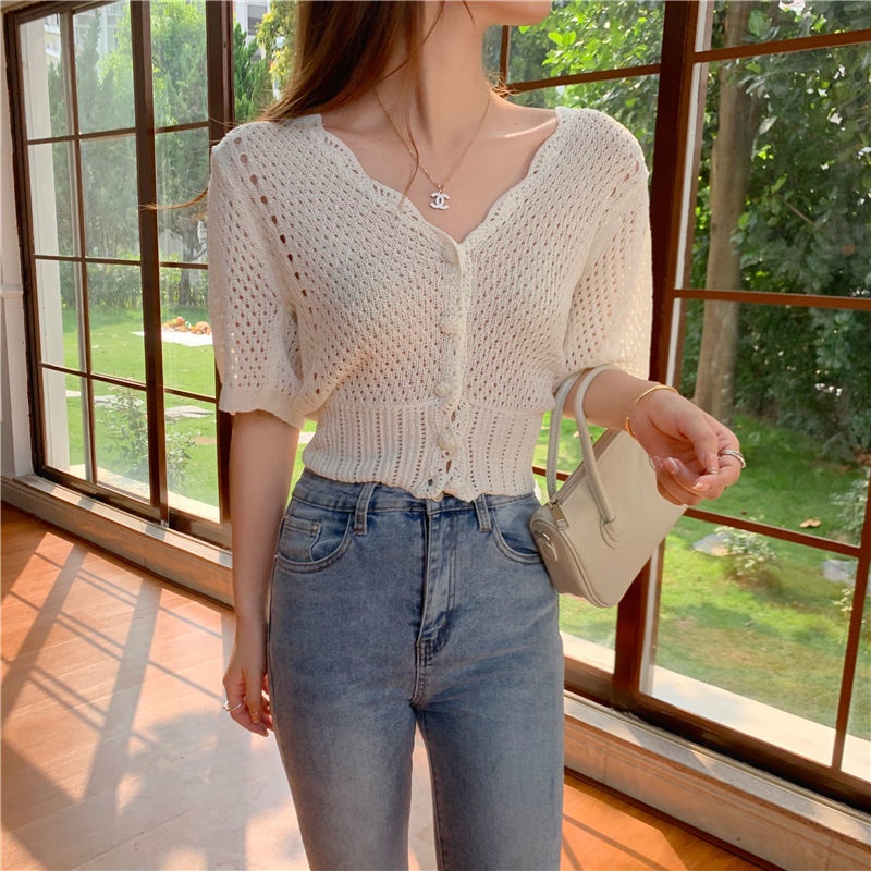 Áo Khoác Cardigan Dệt Kim Mỏng Tay Ngắn Thời Trang Dành Cho Nữ  tao bao