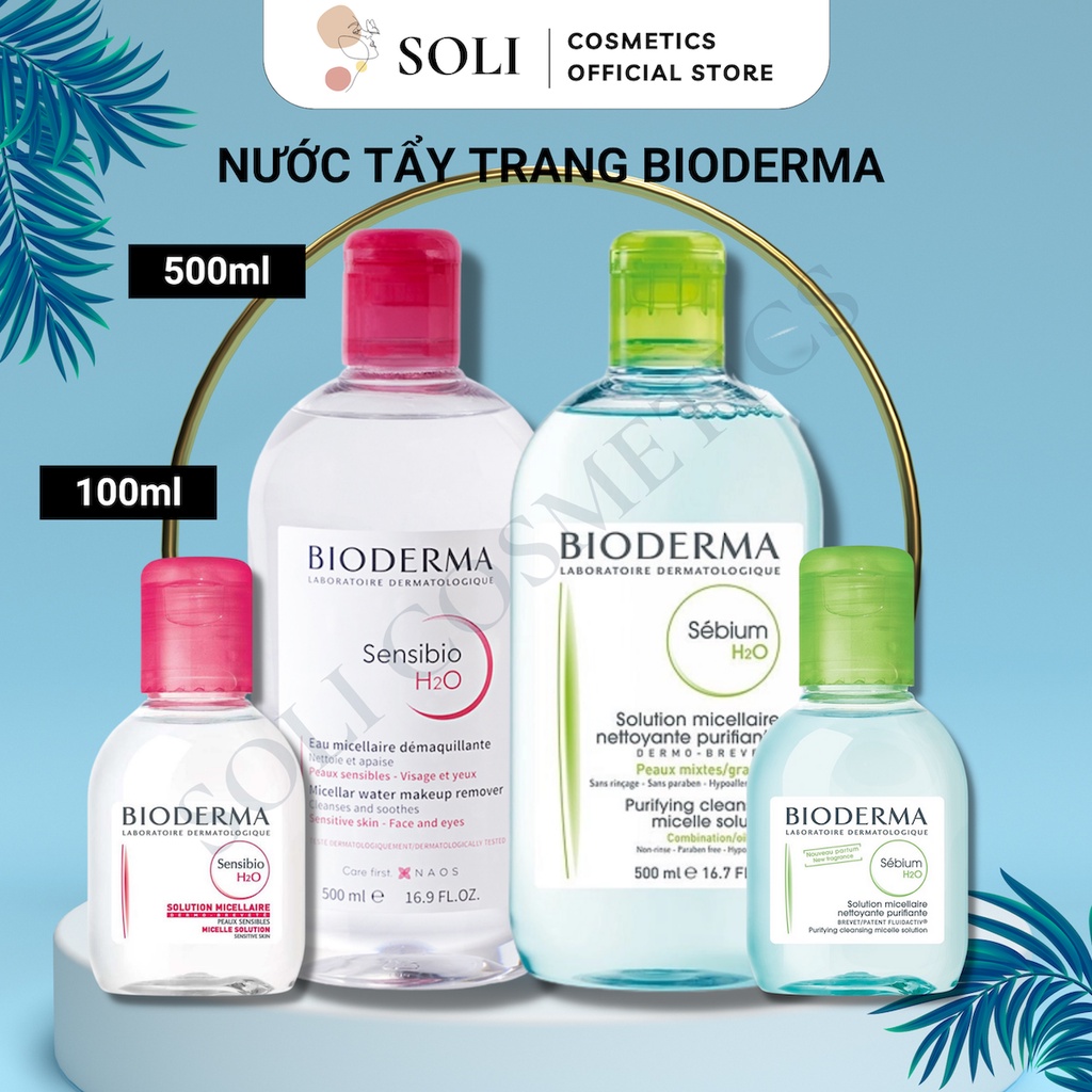 Nước tẩy trang Bioderma, nước tẩy trang cho da mụn, nước tẩy trang không cồn 500ml