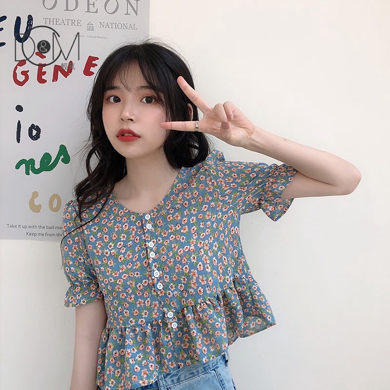 Áo Sơ Mi In Họa Tiết Hoa + Chân Váy Lưng Cao Xinh Xắn Theo Phong Cách Hàn Quốc Dành Cho Nữ | BigBuy360 - bigbuy360.vn