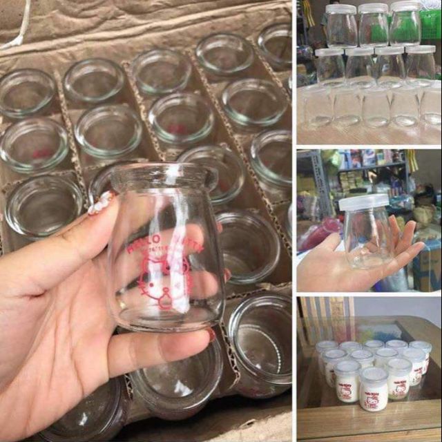 Bộ 12 hũ đựng sữa chua thủy tinh có họa tiết