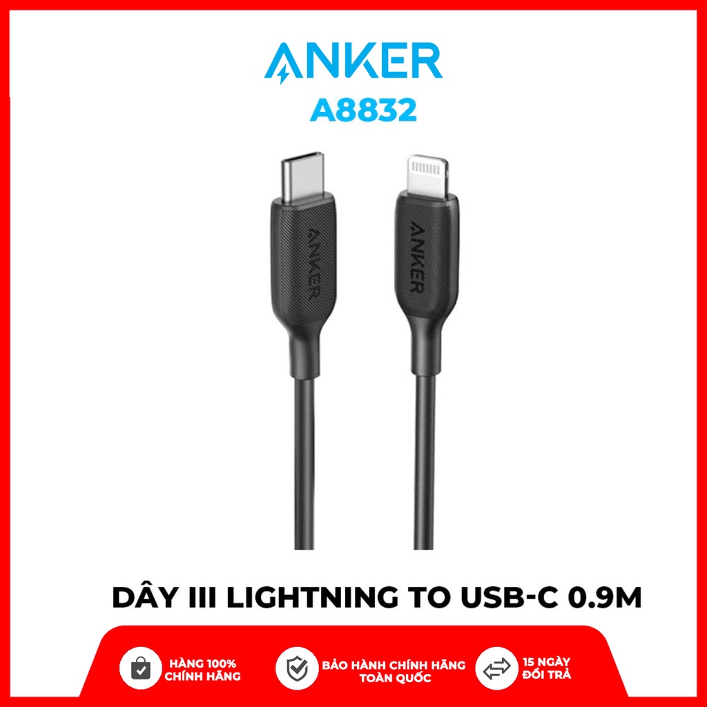 Cáp Anker PowerLine III USB-C to Lightning, 0.9m Hàng chính hãng- A8832