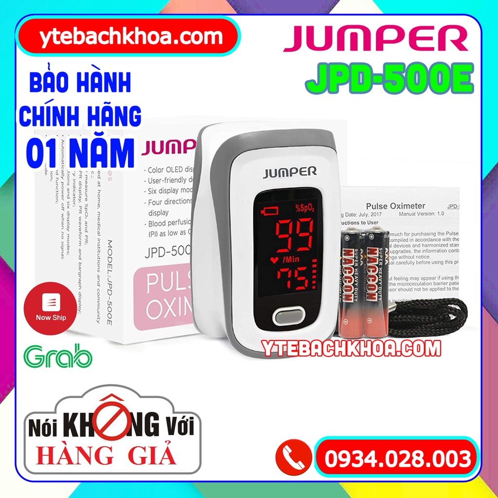 [CHÍNH HÃNG] MÁY ĐO NỒNG ĐỘ OXY TRONG MÁU JUMPER JPD500E - MÀN HÌNH LED - BẢO HÀNH 02 NĂM HƯ ĐỔI MỚI