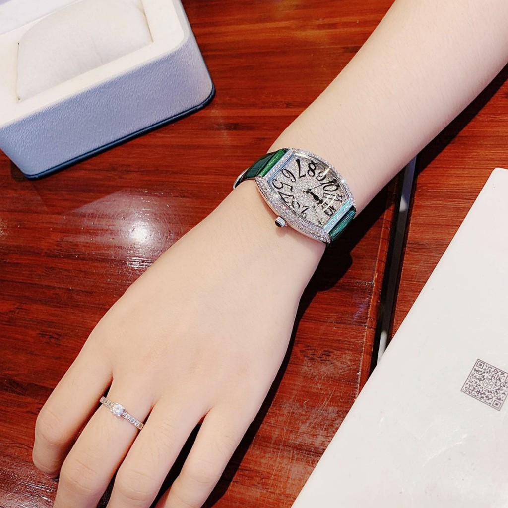 Đồng Hồ Davena Nữ Dây Da Xanh 36mm Silver Authentic