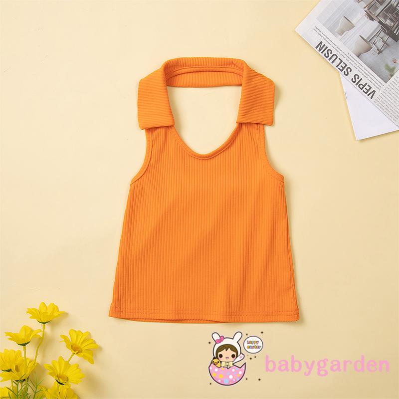 Bộ Áo Cổ Yếm + Chân Váy Màu Trơn Kèm Thắt Lưng Dễ Thương Cho Bé Gái 1-6 Tuổi