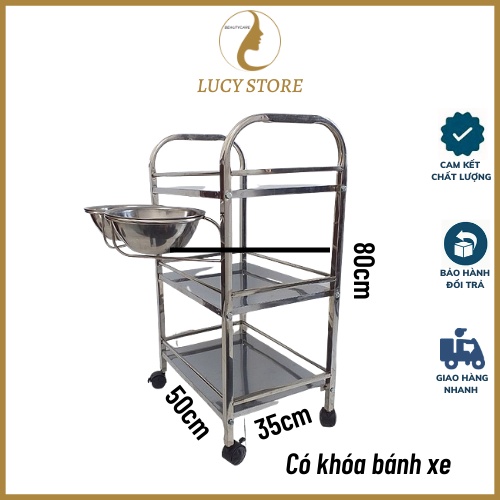 Xe đẩy inox 3 tầng chuyên dụng trong spa, kệ inox 3 tầng đa năng - lucy store thiết bị vật tư spa