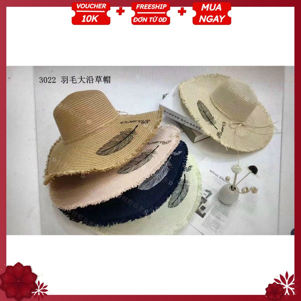 PVN29152 Mũ cói vành rộng thêu hình lá đi biển, đi chơi cho nữ T2