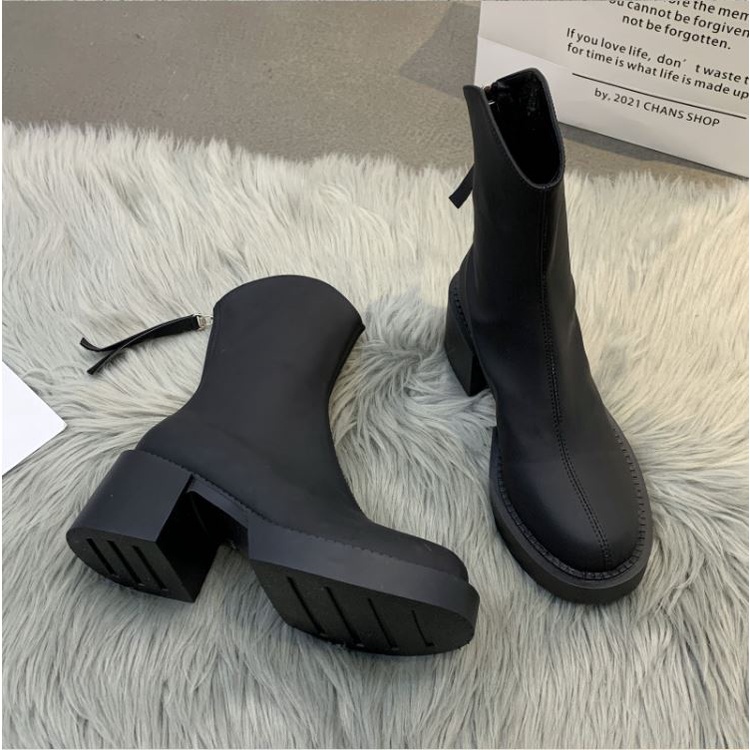 Bôt đùi cao cổ WOMENSTORY giày boots nữ da PU mềm khóa sau boot mũi tròn đế bằng 5 cm boost thời trang mùa đông 996