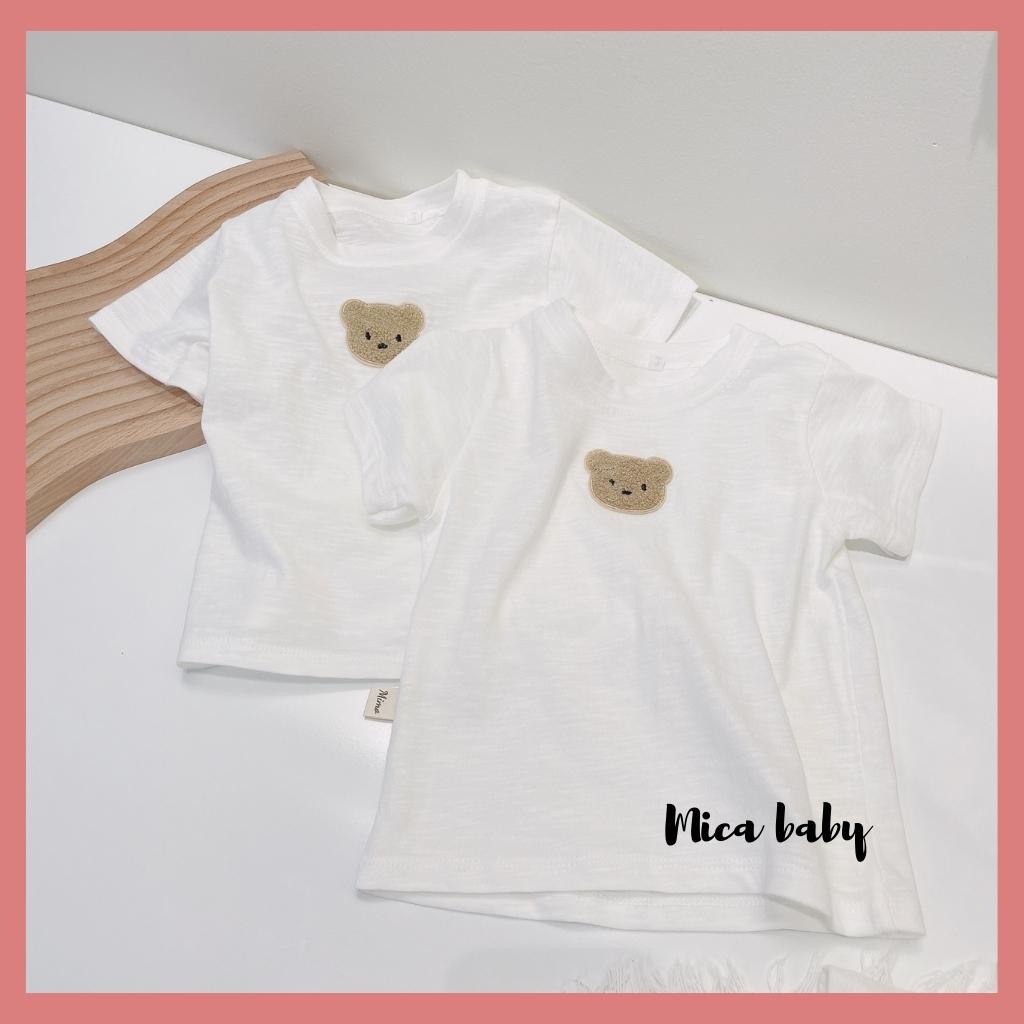 Áo cotton cho bé, áo cộc tay đính gấu thêu dễ thương cho bé Mica baby QA30