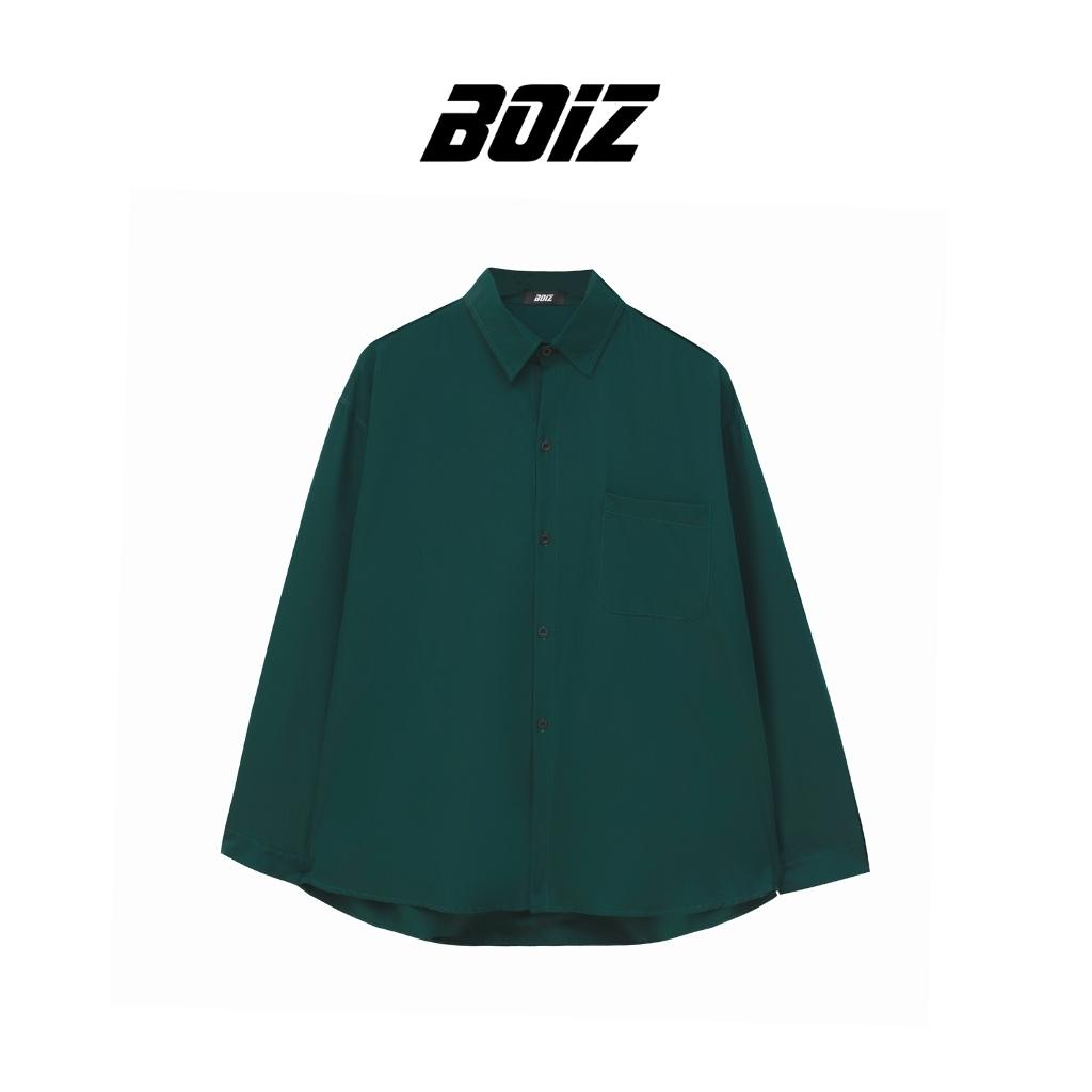 Áo sơ mi lụa xanh ve chai BOIZ unisex form rộng