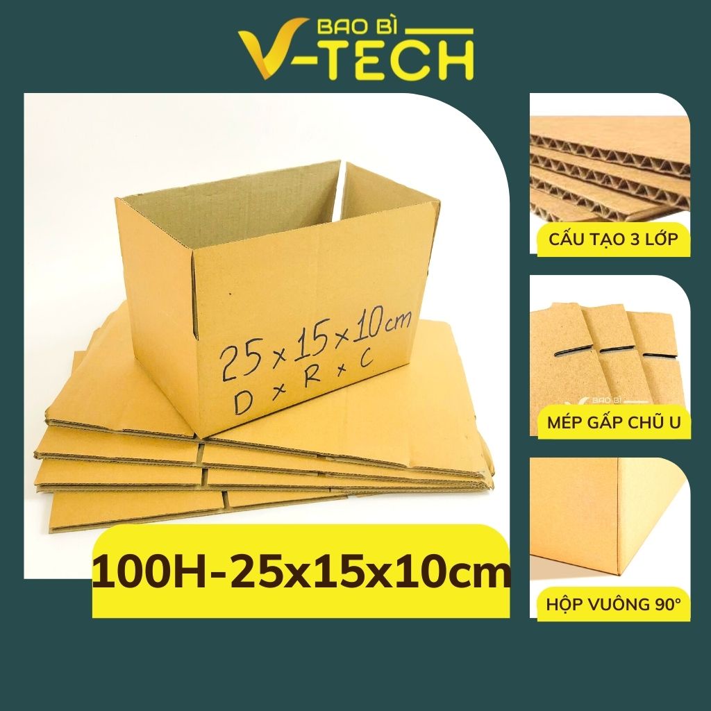 100 Hộp gói hàng carton nhỏ mini ND 25x15x10cm