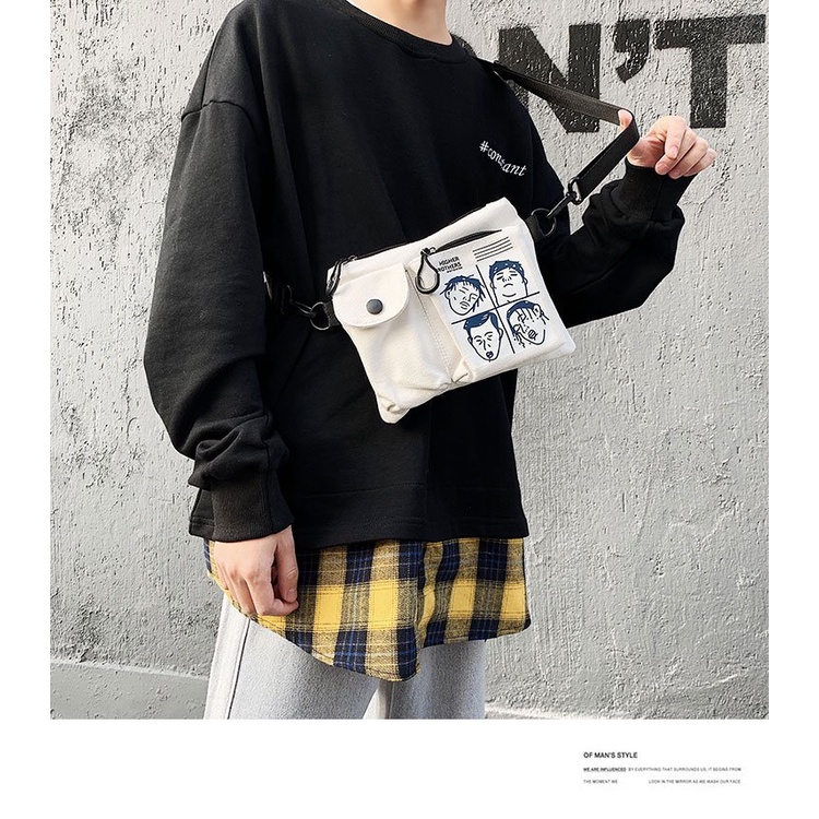 Túi đeo chéo nam mini vải canvas bền bỉ phong cách unisex Hàn Quốc