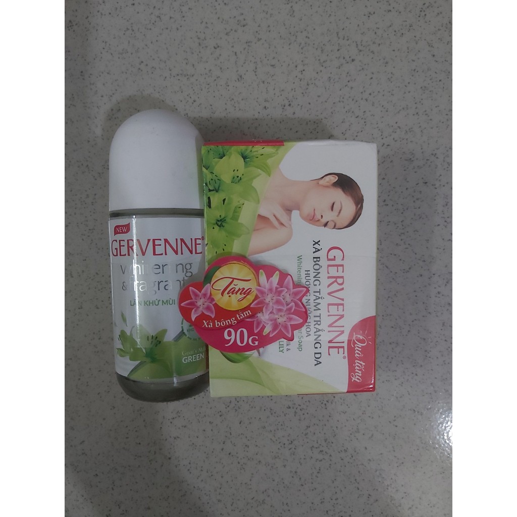 (Chọn mùi)Gervenne - Lăn khử mùi trắng da 50ml + Tặng xà bông tắm 90g