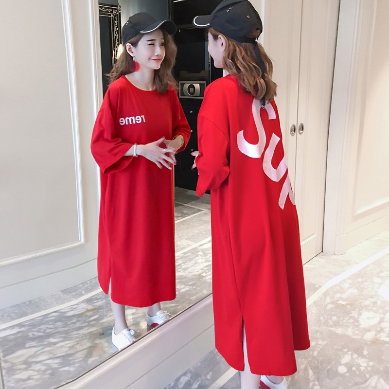 Đầm thun suông rộng chất cotton thoáng mát màu đỏ có ảnh thật | BigBuy360 - bigbuy360.vn