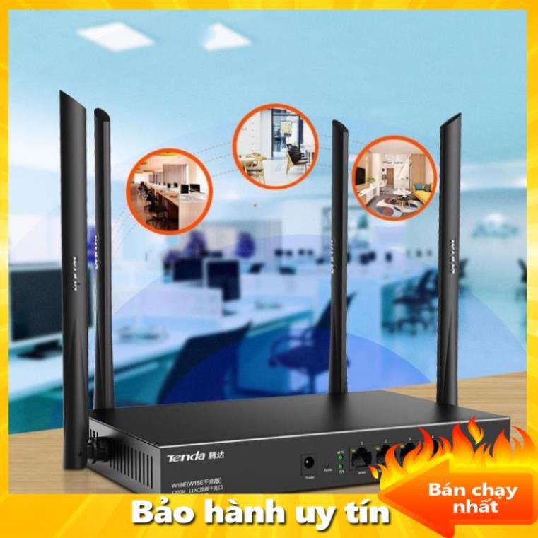 Bộ phát WIFI Tenda w15e ac1200Mps mạng doanh nghiệp 50 user - vùng phủ sóng 300m2 4 ăn ten phát sóng cực mạnh - nhập khẩ