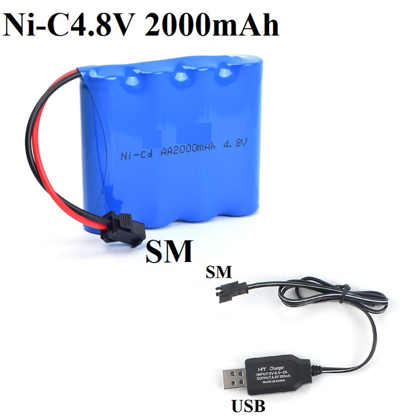 Pin sạc 4.8v 2000mAh tặng kèm cáp sạc cổng nối SM dùng cho xe điều khiển