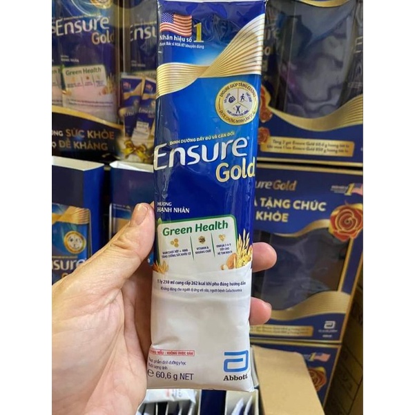 Sữa gói Ensure hạnh nhân, lúa mạch, cà phê 60.6g date 4/8/2024