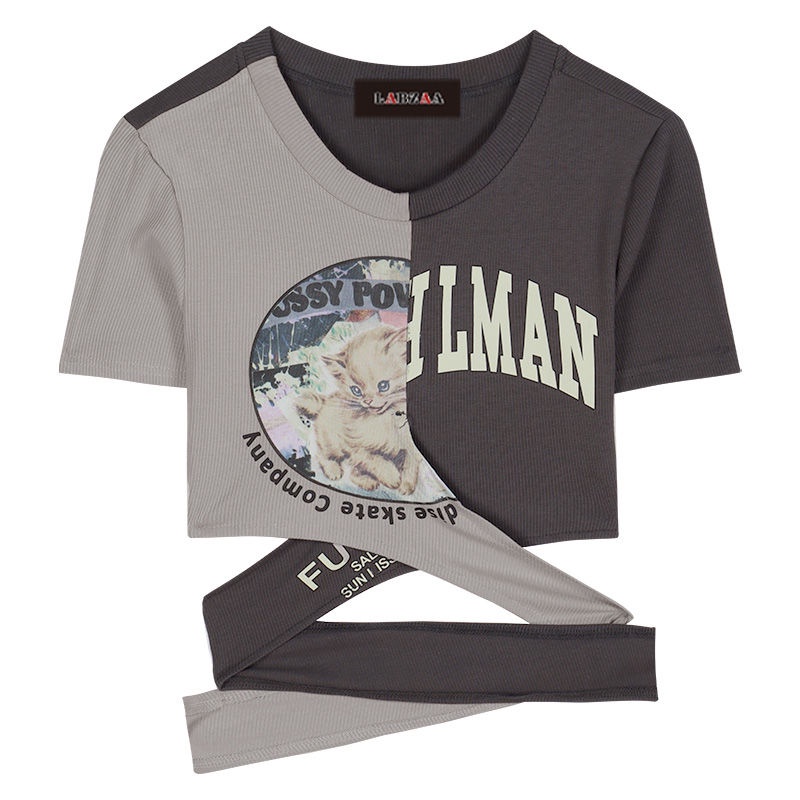 Áo Thun croptop Tay Ngắn Đan Dây Chéo Phong Cách Âu Mỹ Thời Trang Mùa Hè Cho Nữ