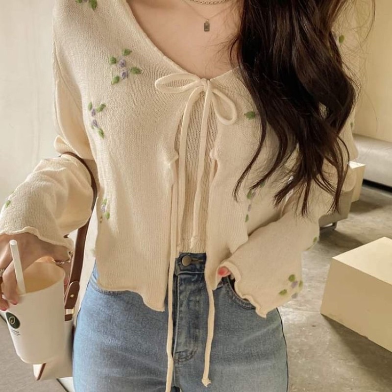 SET CARDIGAN THÊU HOA