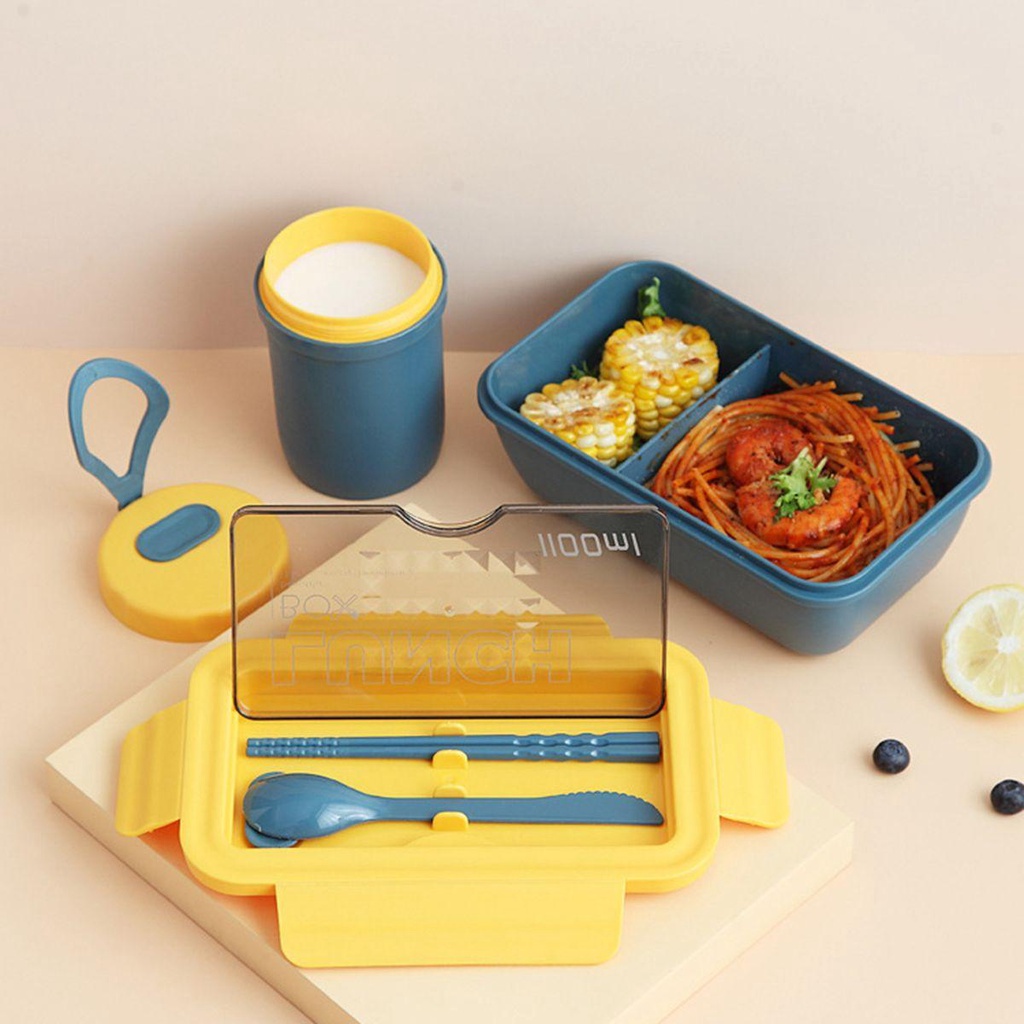 YIYU Hộp Đựng Cơm Trưa 1100ml Kèm Muỗng Đũa Chống Tràn 1100ml Tiện Dụng Cho Nhà Bếp TYLER1