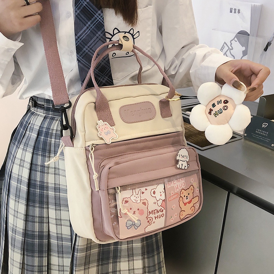 Balo đeo vai bằng nylon chống thấm nước họa tiết hoa phong cách Hàn Quốc dễ thương thời trang cho nữ