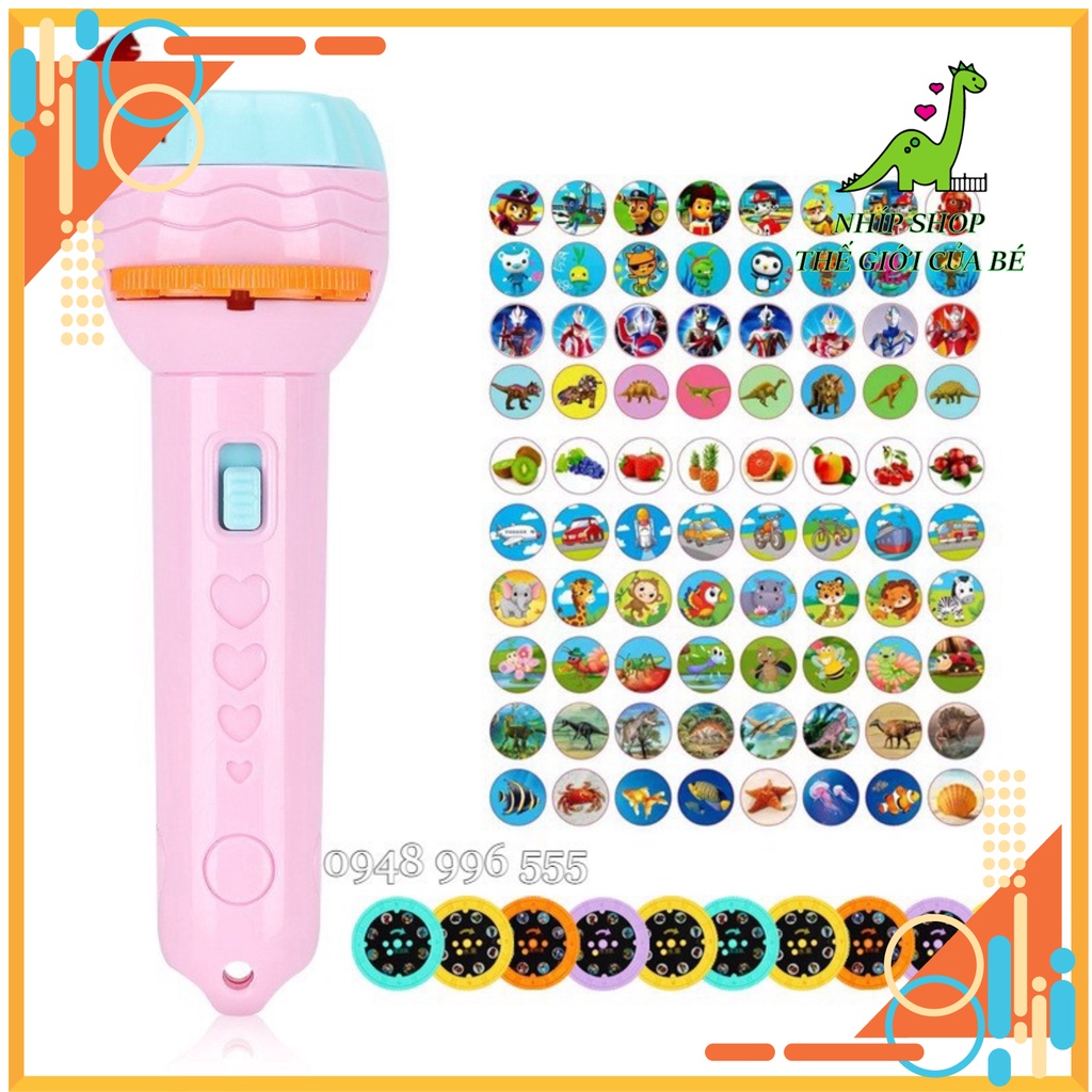 Đèn Pin chiếu hình 10 chủ đề  80 hình cho bé  -Nhíp Shop