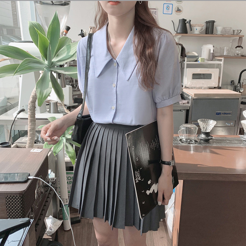 Áo Sơ Mi Ngắn Tay Cổ Chữ V Trơn Màu Xinh Xắn Cho Nữ 34969 | BigBuy360 - bigbuy360.vn