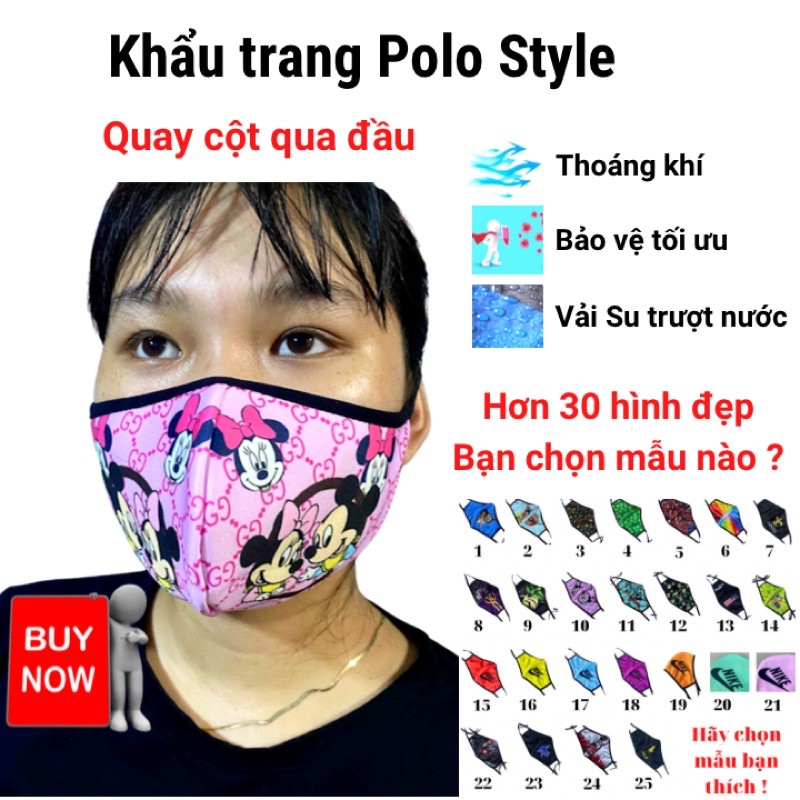 Khẩu trang Polo Style 2 lớp vải Su kháng khuẩn, quay cột qua đầu, đeo thoải mái cả ngày, dễ thở