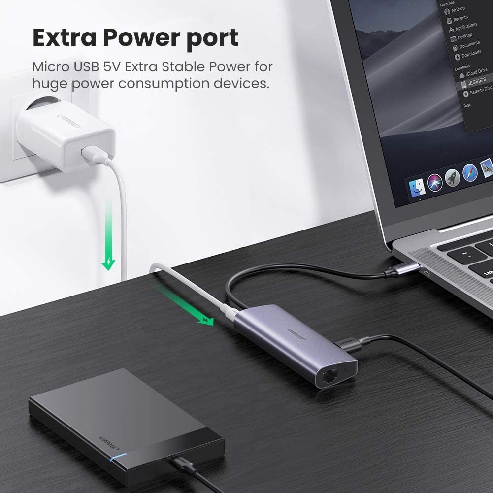 Bộ chuyển USB Type C sang LAN 1Gbps + 3 cổng USB 3.0 chính hãng UGREEN 60812 cao cấp - Hàng phân phối chính hãng