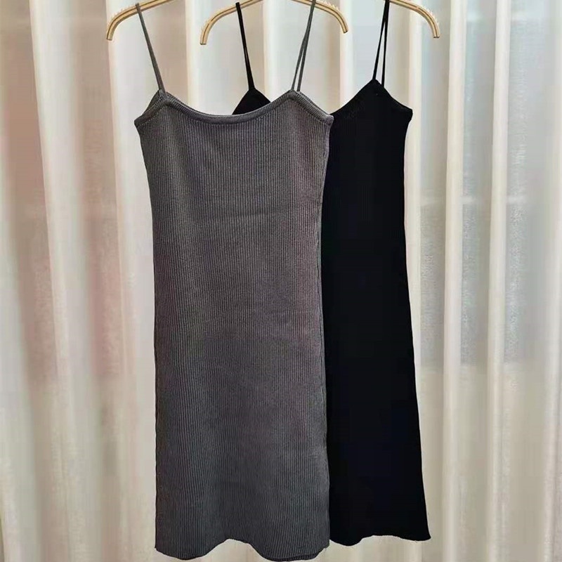 Bộ đồ SUXI gồm đầm 2 dây và áo khoác tay dài phong cách Hàn Quốc thời trang dành cho nữ