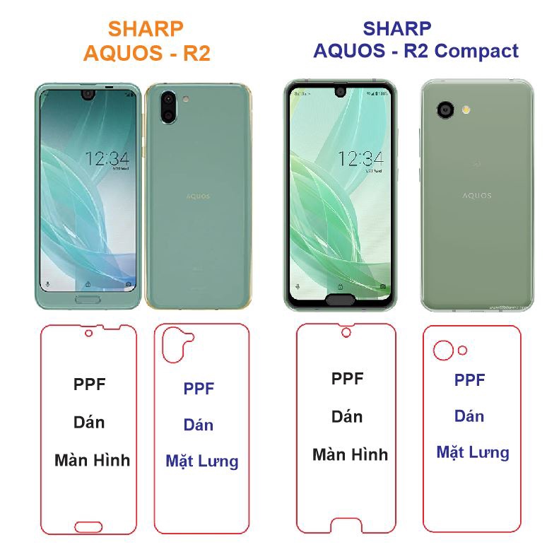 Miếng Dán PPF SHARP :Aquos - R2 ,Aquos R2 Compact , V6 , V6 Plus, Aquos V.