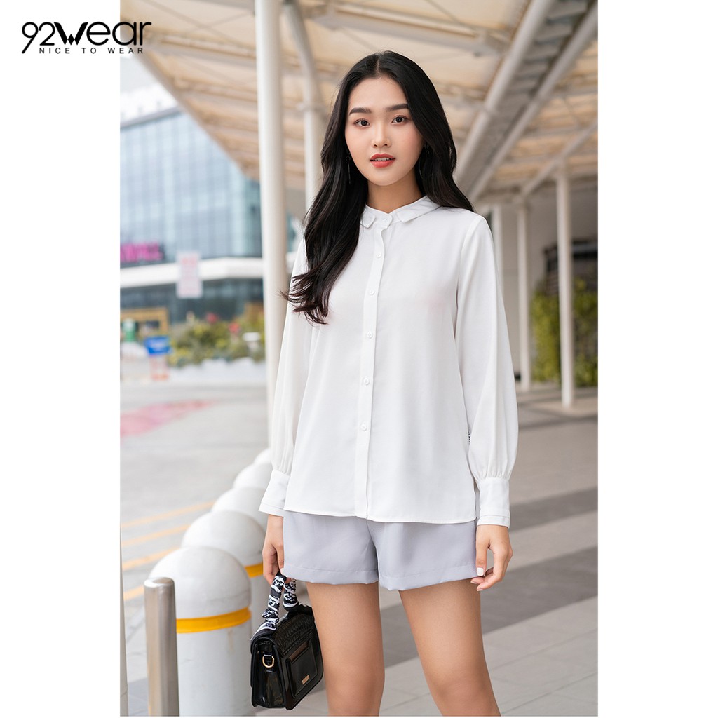 Áo Sơ mi nữ công sở 92WEAR đủ màu, đủ size, dài tay cổ trụ 2 lớp ASW1030