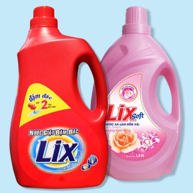 Combo Nước giặt Lix Đậm Đặc - 3,8kg và Nước xả vải Lix Soft hương Hoa hồng - 3,8l