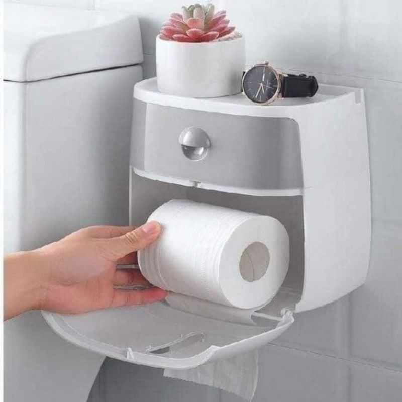 Hộp treo đựng giấy vệ sinh dán tường chống nước có khay để đồ Ecoco