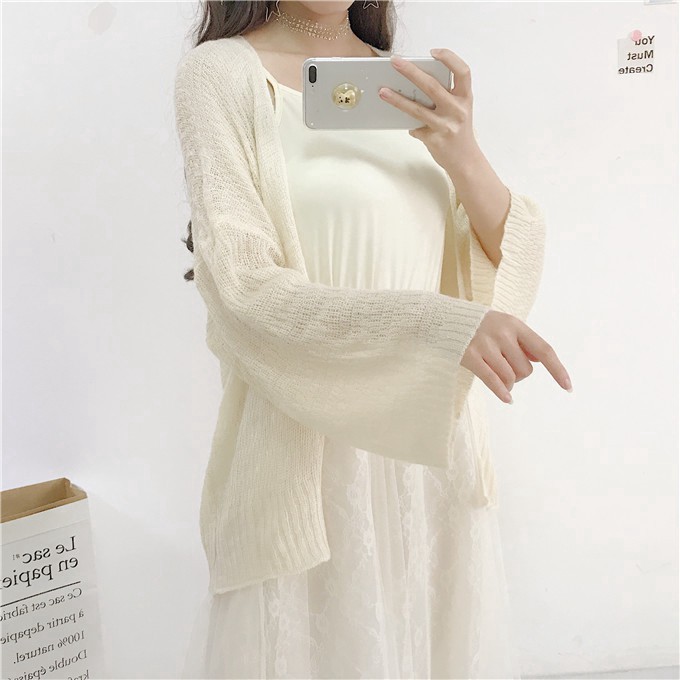 Áo Khoác Cardigan Mỏng Tay Dài Dáng Rộng Kiểu Hàn Quốc Xinh Xắn Cho Nữ