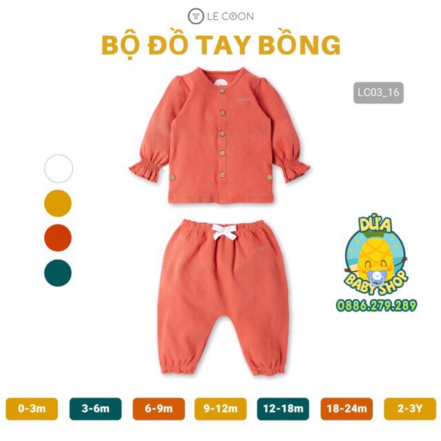 LECOON BỘ DÀI TAY CÀI KHUY LECOON Cotton cho bé