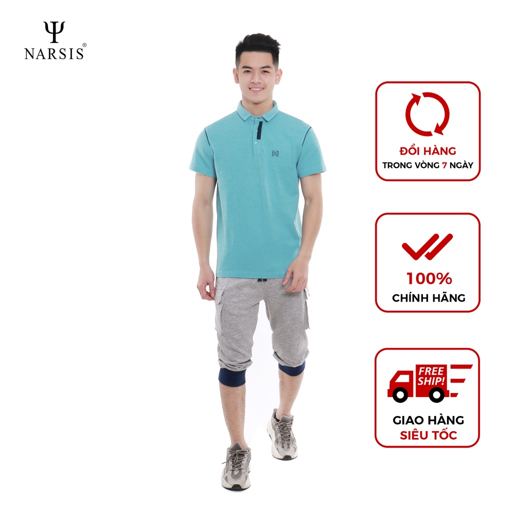 Áo polo nam Narsis D8003 màu xanh ngọc phối ghi đậm