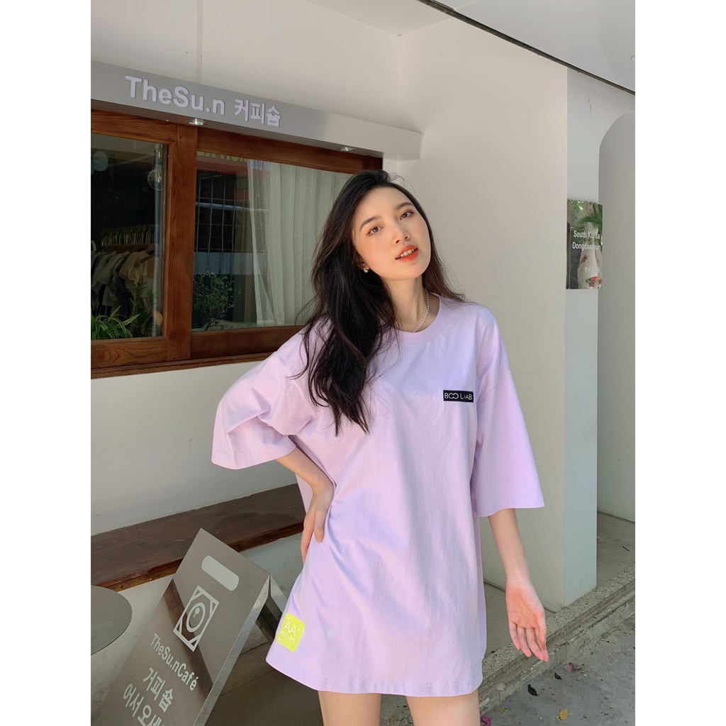 Áo Thun Nam Nữ Unisex BOO Oversize Dáng Rộng 100%Cotton Màu Tím Đính Patch BOOLAAB