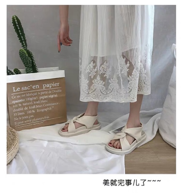 Dép da ulzzang Sandal chéo-Full size-2 ảnh thật cuối