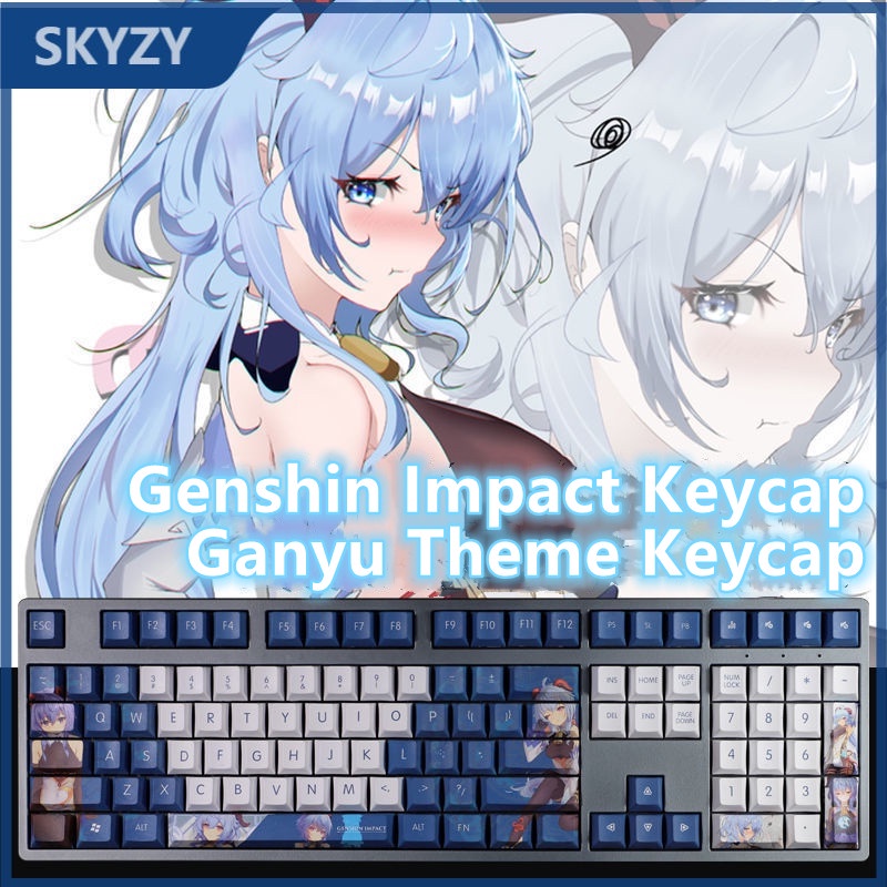 Genshin Impact Keycap Cherry Profile Ganyu Theme Keycap Anime PBT Dye Thăng hoa Bàn phím cơ Keycap 108 Phím