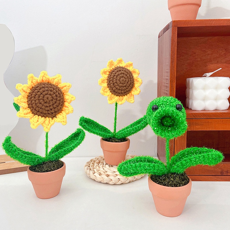 Chậu Hoa Hướng Dương Giả Đan Móc Thủ Công Làm Quà Tặng Sinh Nhật / Nhà Giáo
