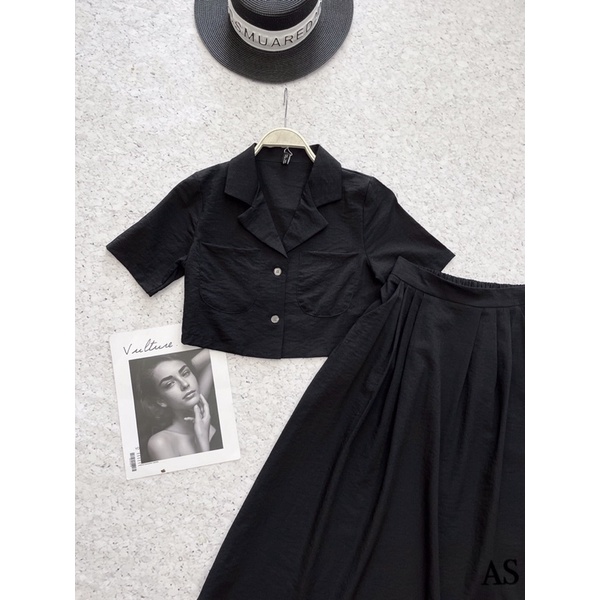 ⚡️BÁN SỈ⚡️Set áo cổ vest dáng lửng phối chân váy | BigBuy360 - bigbuy360.vn