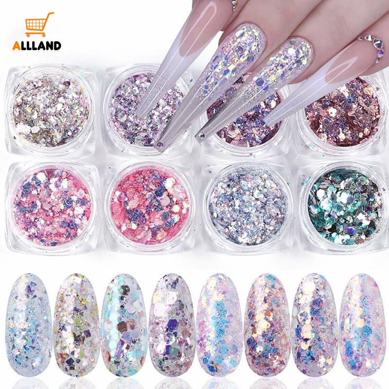 1 Hộp Kim Sa Lục Giác Bằng Acrylic Lấp Lánh Nhiều Màu Sắc Trang Trí Móng Tay