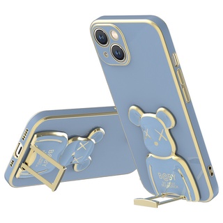 For Xiaomi Mi 8 9 9T 10 10T 11 11T 12 11X 12X Pro Mi 10 11 12 Lite Civi Square Cartoon Bear Style Stand Kickstand Mạ Vỏ điện thoại mềm Vỏ đầy đủ