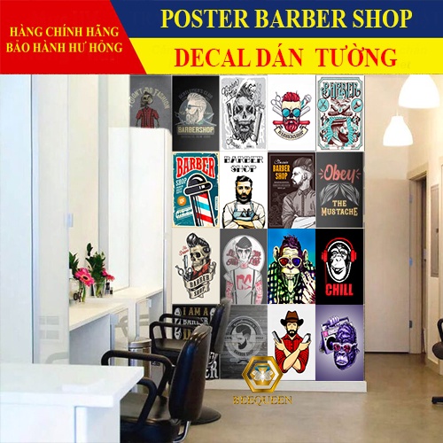 Combo 20 Sticker - Poster Decal Dán Tường Trang Trí Barber Shop - Tiệm Tóc Siêu Dính