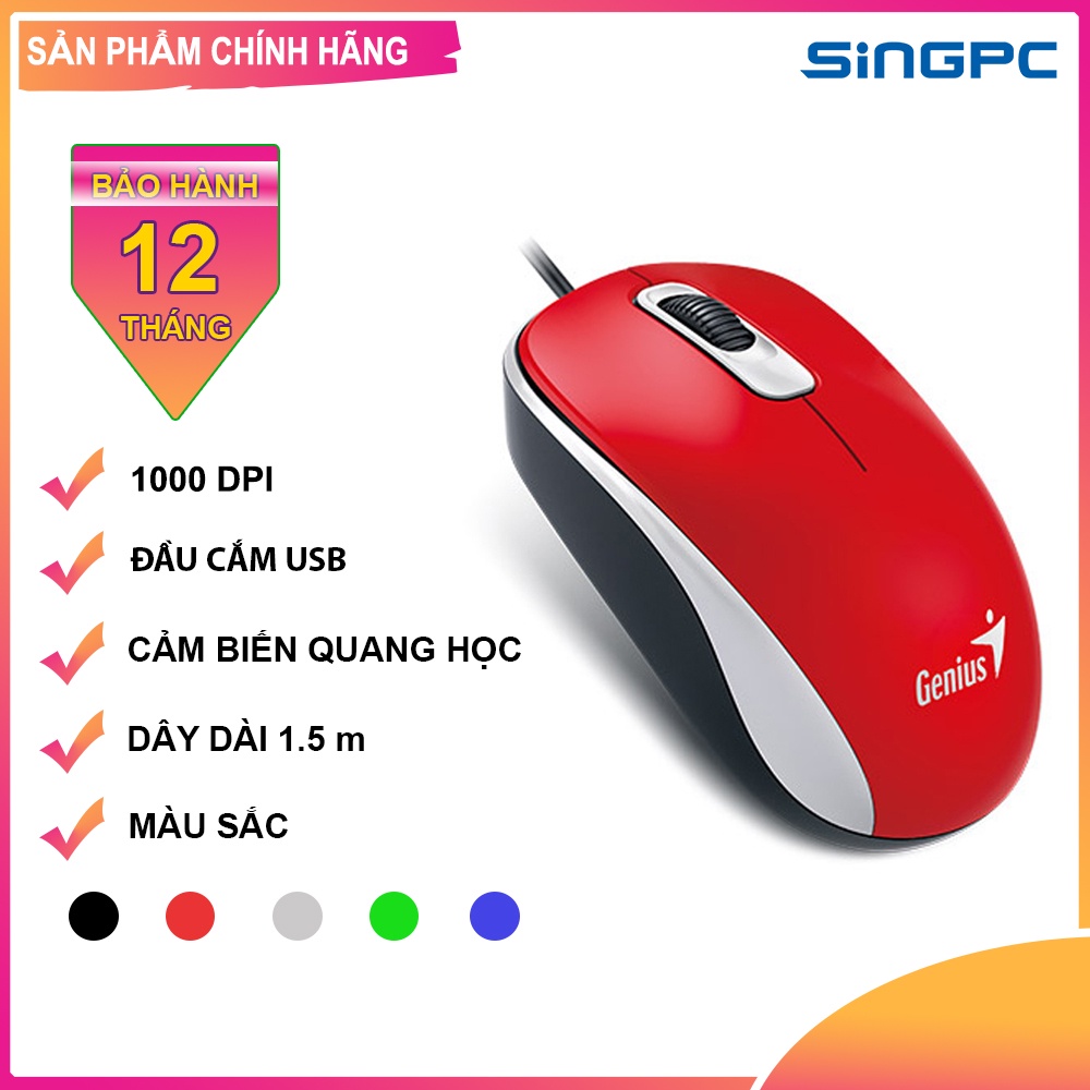 Chuột quang có dây Genius DX-110 (1000DPI, cổng USB, dây dài 1.5m) - Hàng Chính Hãng GENIUS