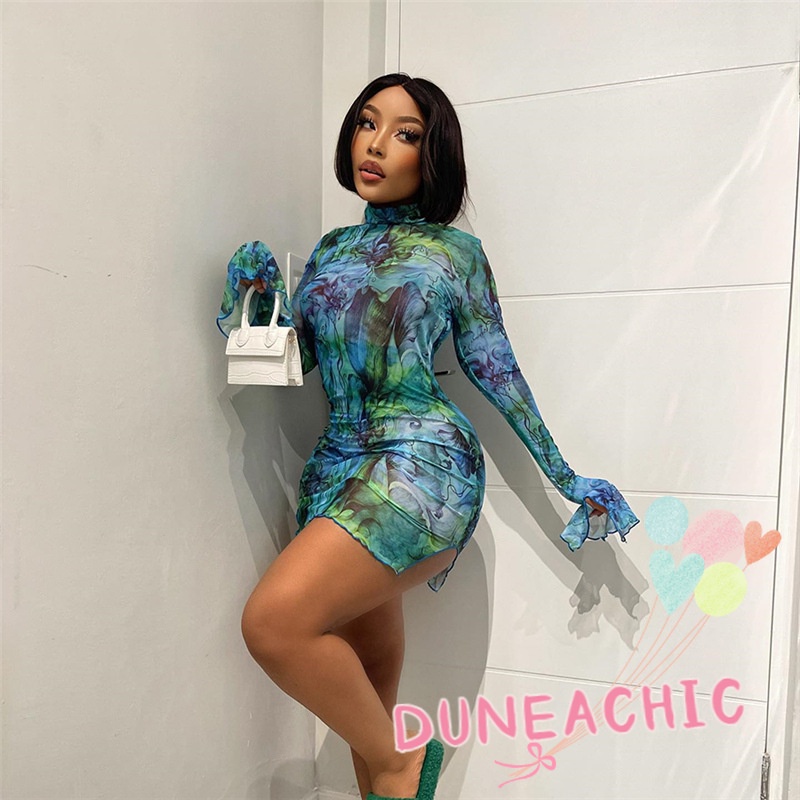 Đầm Tay Dài Cổ Cao Dáng Ôm Kẻ Sọc Thời Trang Xinh Xắn Cho Nữ