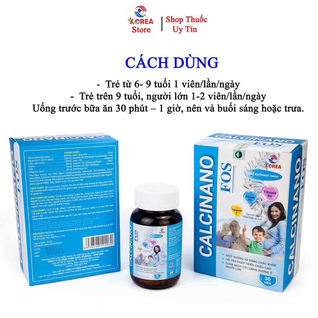 Bổ sung canxi  CALCINANO FOS giúp phát triển chiều cao và giảm nguy cơ còi xương lọ 30 viên