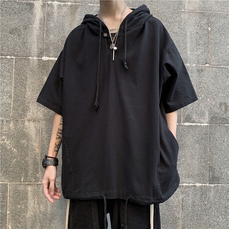 Áo Hoodie Nam Màu Đen Dáng Rộng Phong Cách Harajuku Cá Tính